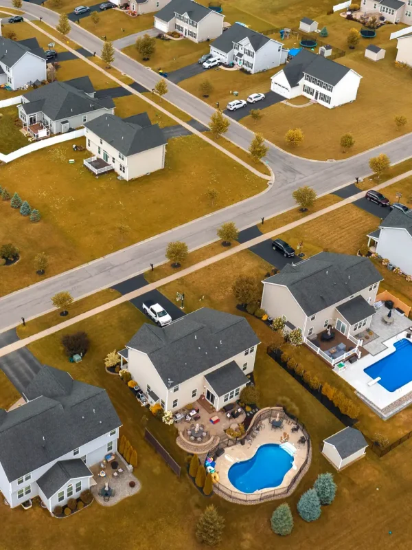 Spacious new single family homes in upstate New York residential area. Real estate development in american suburbs.